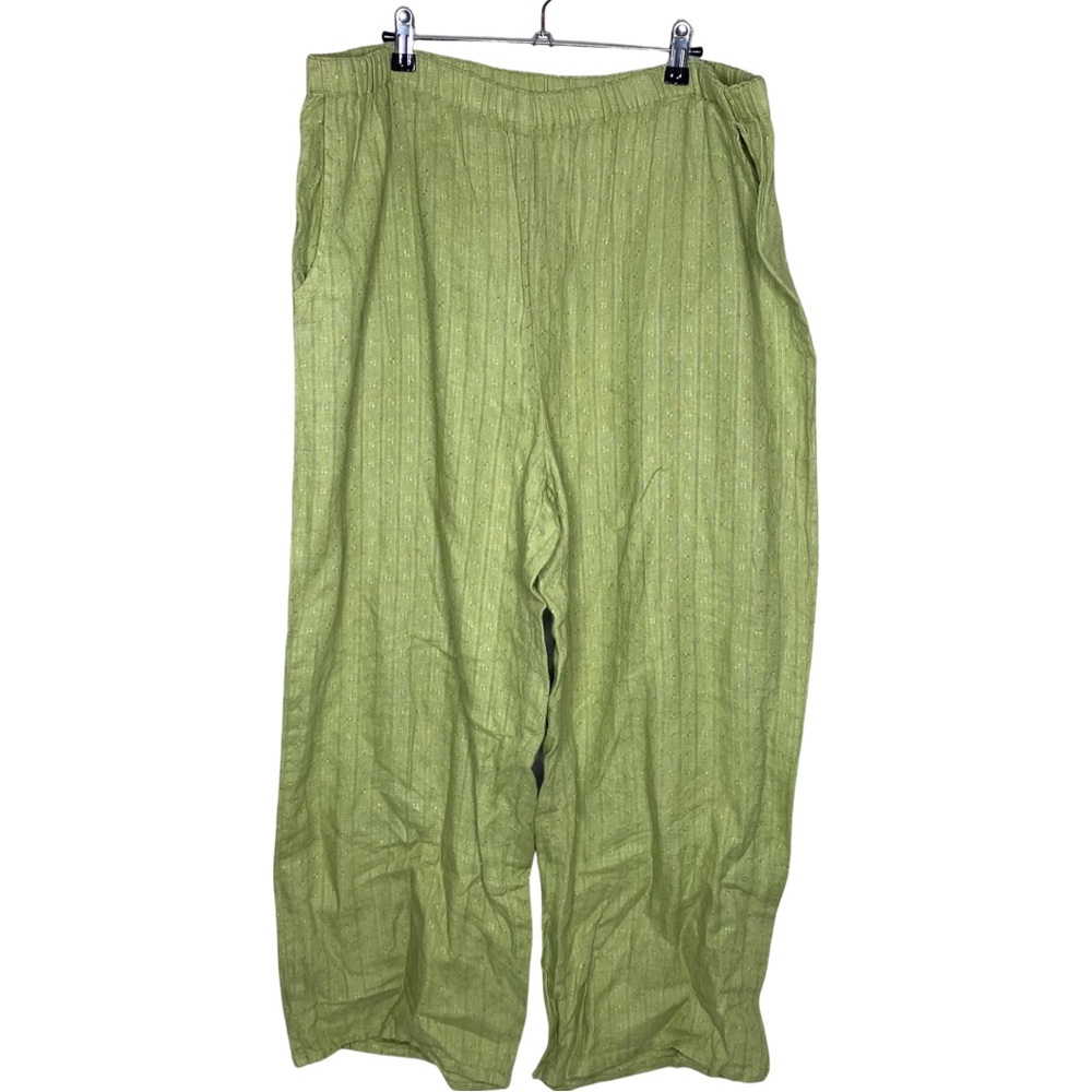 Flax 100% Linen Wide Leg High rise Textured Chartreuse Lagenlook Boho Pants